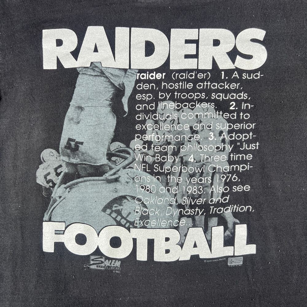 Vintage 1992 Oakland Raiders Salem Sportswear Definition T-Shirt Black Medium